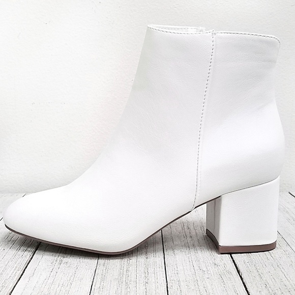 New White Chunky Heel Ankle Boots Booties - Picture 3 of 5